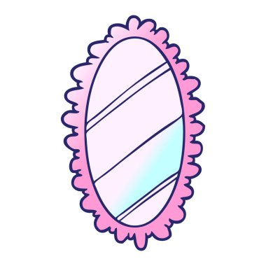 karikatür çerçeveli parlak neon renkli eski ayna