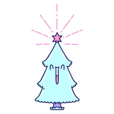 Parlak neon rengi yıldızlı geleneksel bir dövme yılbaşı ağacının çizimi