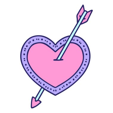 Parlak neon renkli ok ve kalbin ikonik dövme görüntüsü