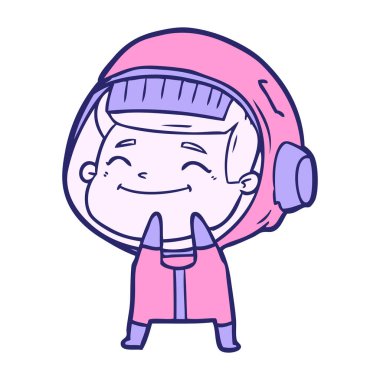 Parlak neon renkli mutlu astronot çizgi filmi.