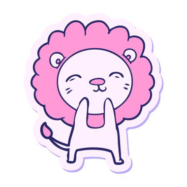 Karikatür aslanının parlak neon renkli çıkartması.