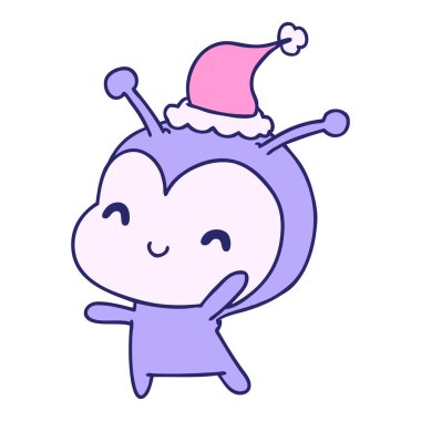 Kawaii bayan böceğinin parlak neon renkli el çizimi Noel karikatürü