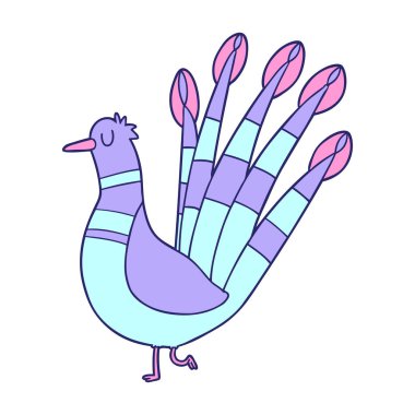 parlak neon renkli çizgi film tavus kuşu