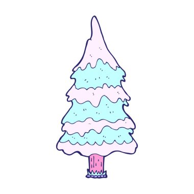 parlak neon renkli karlı çizgi film ağacı