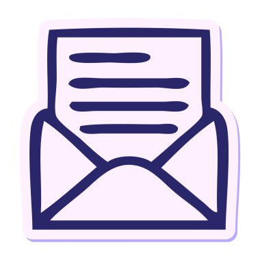 Sevimli bir karikatür mektubu ve parlak neon renkli zarf yapıştırması.