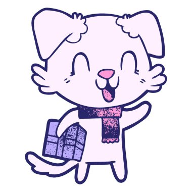 Gülen çizgi film köpeği parlak neon renginde noel hediyesiyle