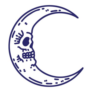 Kafatası ay simgesinin siyah çizgi şeklinde parlak neon renkli dövmesi