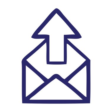 parlak neon renkli ok simgesi olan bir zarfın çizgi çizimi