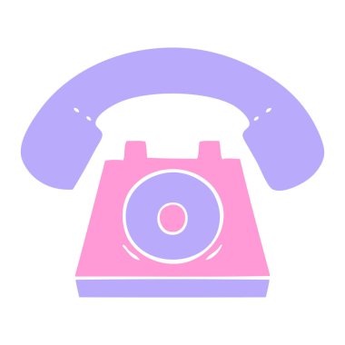 Parlak neon renkli eski bir telefon simgesinin düz sembolü