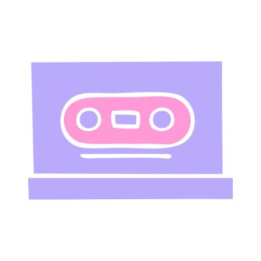 parlak neon renkli retro kaset simgesinin düz sembolü