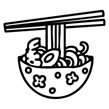 Çubuklarla desenli kâsede Japon yemeği.