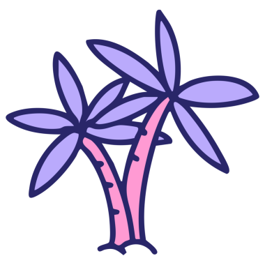 Parlak neon renkli iki Brezilya plajı palmiyesi