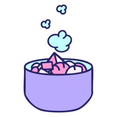 Sıcak karışık deniz ürünleri ve parlak neon renkli sebze Japon kâsesi.