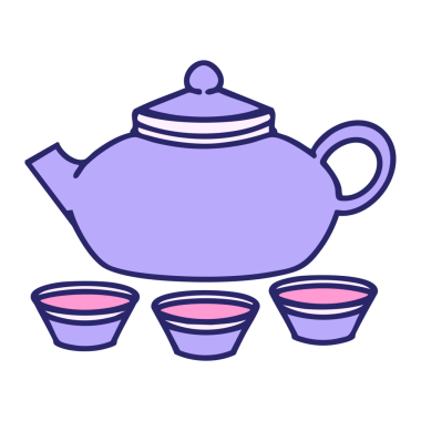 Japon çaydanlığı ve parlak neon renkli fincanlar.