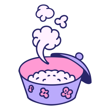 Parlak neon renkli buğulanmış Japon pilavı.