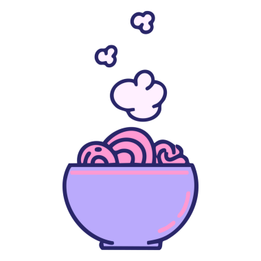 Parlak neon renkli basit bir kasede sıcak erişte.