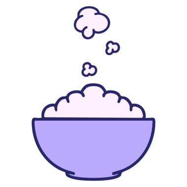 Parlak neon renkli sade kâsede buharda pişmiş pirinç.