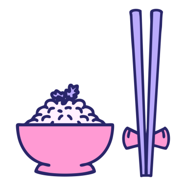 Japon pirinci, parlak neon rengi çubuklarla desenli kasede.