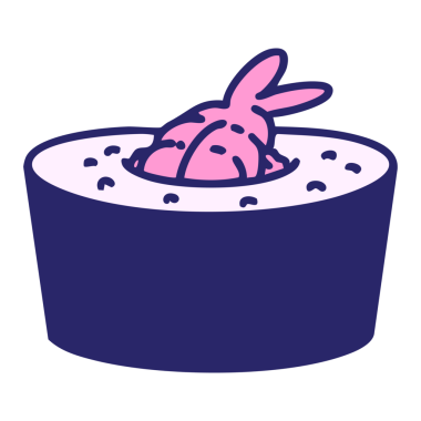 Geleneksel Japon suşisi parlak neon renkli karidesle sarılmış.