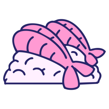 Parlak neon rengi pirinçli Japon kızarmış karidesi.