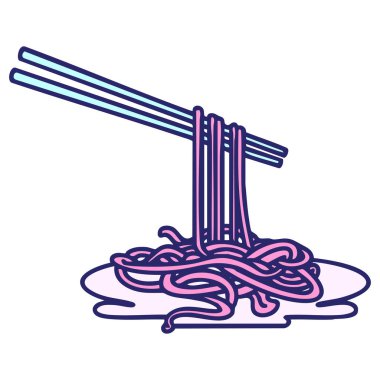 Japon yemek çubukları parlak neon renkli erişte tutuyor.