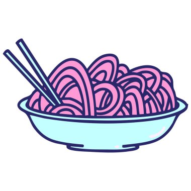 Udon şehriyeleri parlak neon renginde kâsede servis edilir.