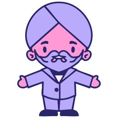 Türbanlı ve parlak neon renkli modern takım elbiseli Hintli adam.