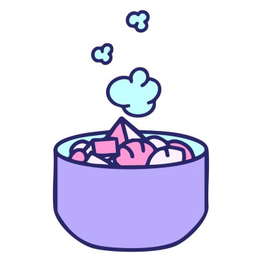 Sıcak karışık deniz ürünleri ve parlak neon renkli sebze Japon kâsesi.