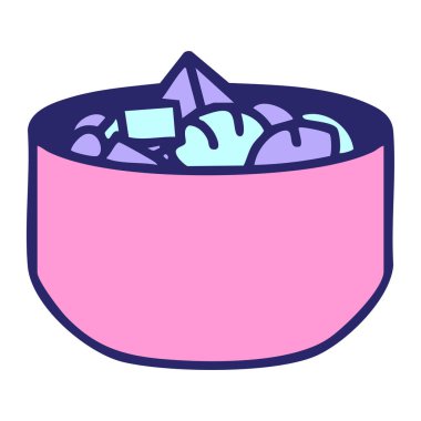 Karışık deniz ürünleri ve sebze Japon yemek kasesi parlak neon renkli.