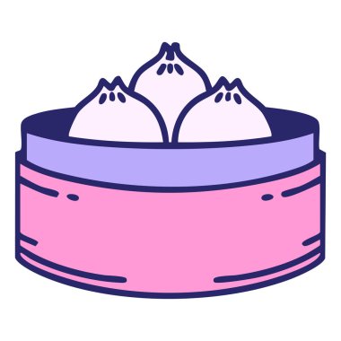 Dairesel buharlı Japon köfteleri. Parlak neon rengi.