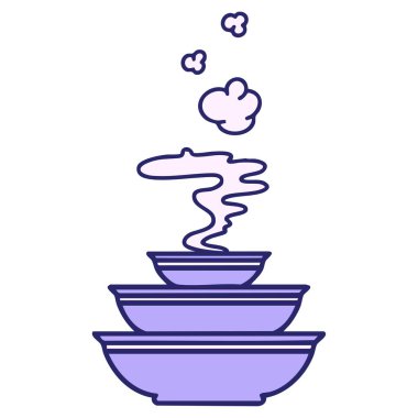 Parlak neon renkli Japon yemek kaseleri yığını.