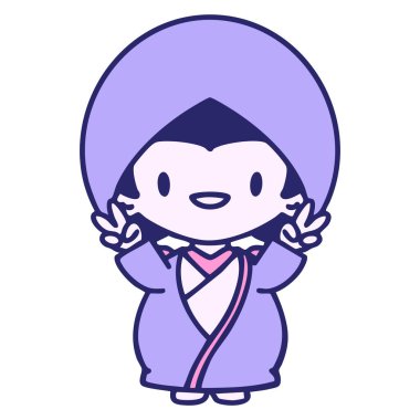 Geleneksel neon rengi gelinlik giymiş Japon kadını kutluyoruz.