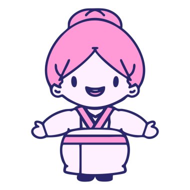 Parlak neon rengi kolları açık mutlu Japon kadın.