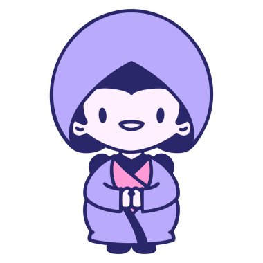 Geleneksel neon rengi gelinlik giymiş Japon kadın.