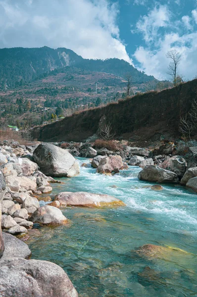Rock Creek Górska Rzeka Płynąca Rocky Himalayan Mountain Valley Dopływ — Zdjęcie stockowe