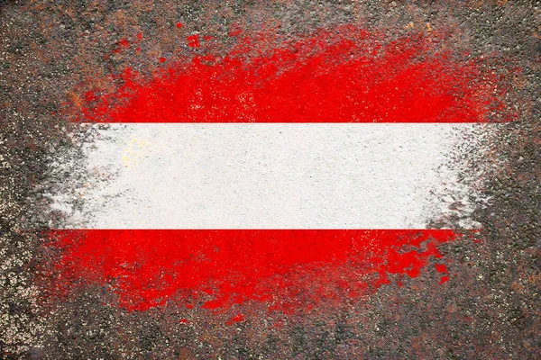 Flaga Austrii Flaga Jest Pomalowana Zardzewiałej Powierzchni Zardzewiałe Tło Twórcze — Zdjęcie stockowe