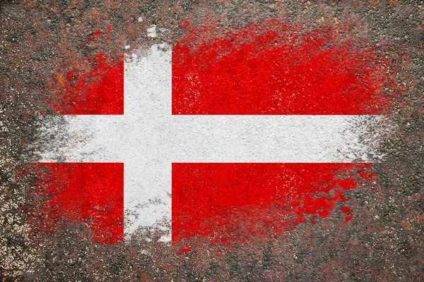 Bandera Dinamarca Bandera Está Pintada Sobre Una Superficie Oxidada Fondo —  Fotos de Stock