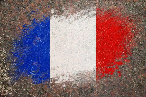 Flaga Francji Flaga Jest Pomalowana Zardzewiałej Powierzchni Zardzewiałe Tło Twórcze — Zdjęcie stockowe
