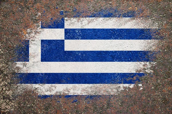 Bandera Grecia Bandera Está Pintada Sobre Una Superficie Oxidada Fondo —  Fotos de Stock