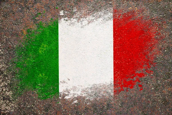 Flag of Italy. Flag is painted on a rusty surface. Rusty background. Creative background