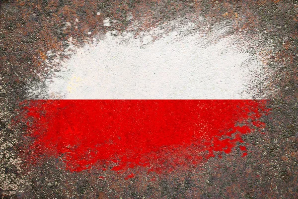 Flagge Polens Die Fahne Ist Auf Eine Rostige Oberfläche Gemalt — Stockfoto
