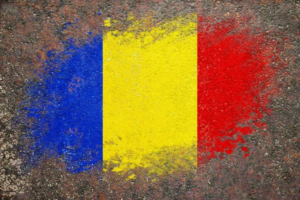 ルーマニアの国旗 旗は錆びた表面に描かれている ラスティな経歴だ 創造的背景 — ストック写真