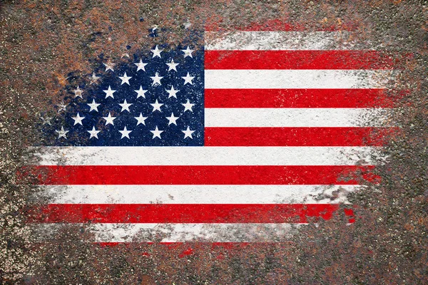 Bandera Usa Bandera Americana Está Pintada Sobre Una Superficie Oxidada —  Fotos de Stock