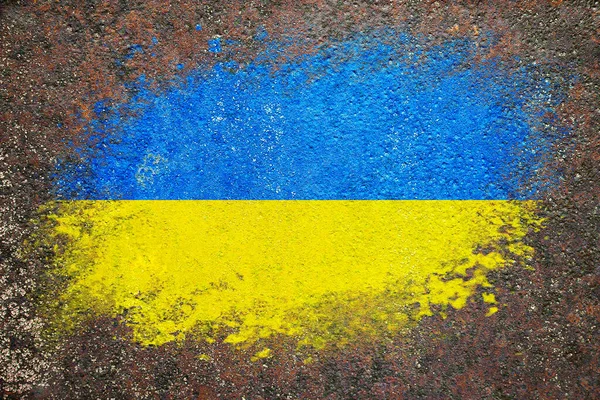 Flaga Ukrainy Flaga Jest Pomalowana Zardzewiałej Powierzchni Zardzewiałe Tło Twórcze — Zdjęcie stockowe