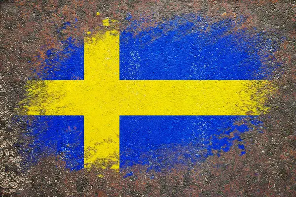 Прапор Швеції Прапор Намальований Іржавій Поверхні Походження Іржаве Творче Тло — стокове фото