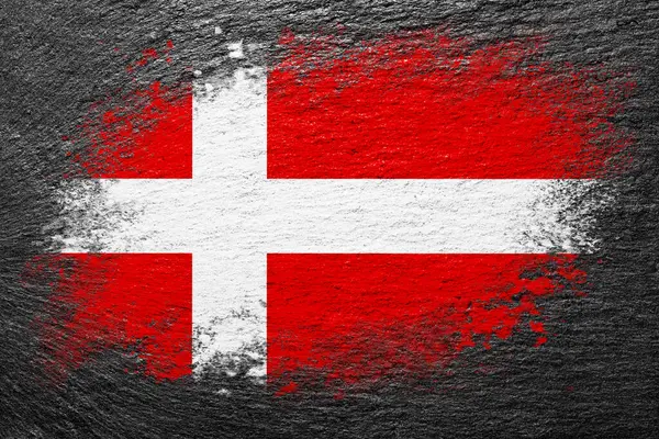Σημαία Δανίας Σημαία Είναι Βαμμένη Πέτρινη Επιφάνεια Πέτρινο Φόντο Μαύρο — Φωτογραφία Αρχείου