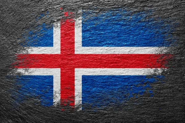 冰岛国旗 旗子画在石头表面上 石头背景 黑色板岩背景 创意背景 — 图库照片