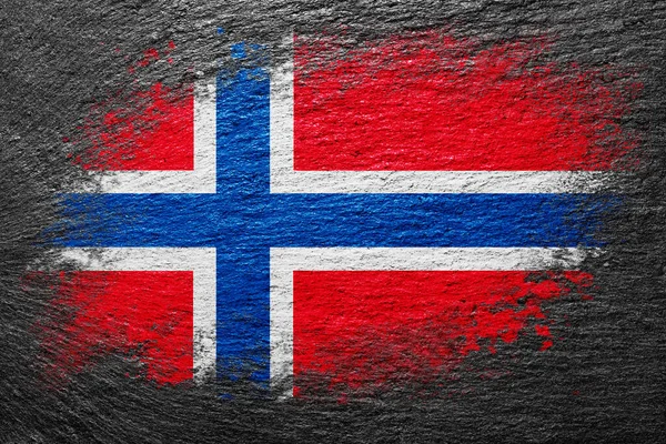 Norveç Bayrağı Bayrak Taş Bir Yüzeye Boyanmıştır Taş Zemin Siyah — Stok fotoğraf