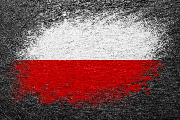 Lengyelország Zászlója Zászló Kőfelületre Van Festve Háttér Fekete Pala Háttér — Stock Fotó