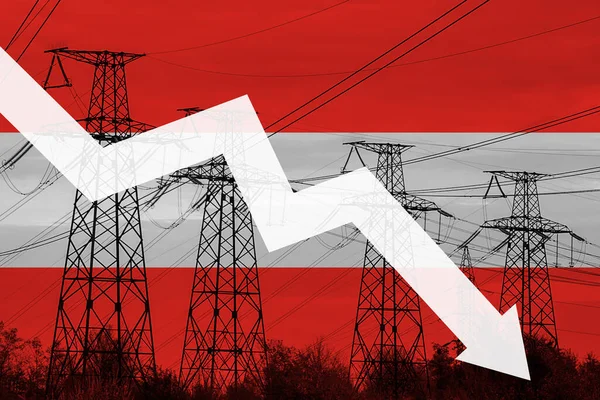 Линия Электропередачи Флаг Австрии Энергетический Кризис Концепция Глобального Энергетического Кризиса — стоковое фото